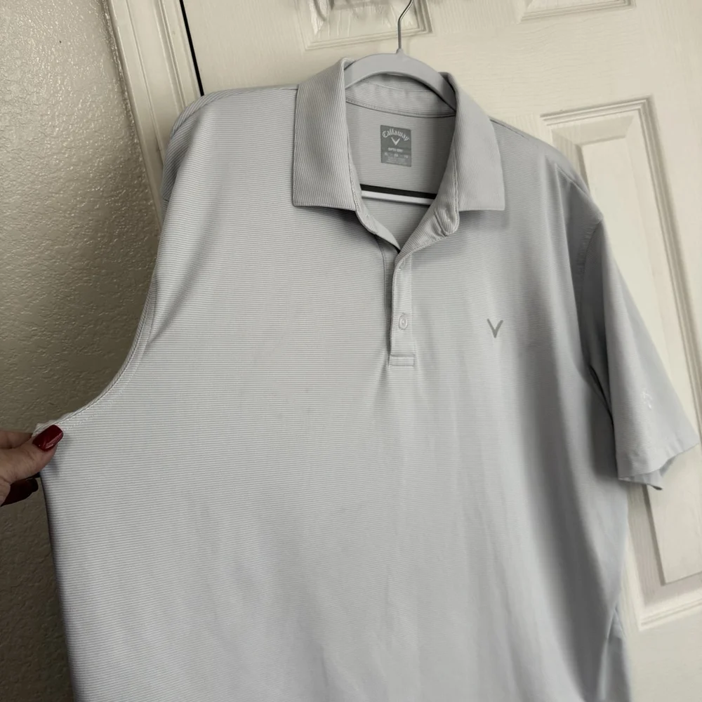 Callaway Opti Dry XL Light Blue & White Striped Performance Golf Shirt - Picture 5 of 9